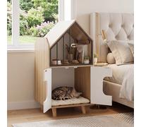 Costway Mobile porta lettiera per gatti a 2 livelli con 4 gambe in legno e porte con passaggio, Mobile da lettiera nascosta per soggiorno e camera da letto