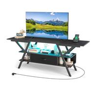 COSTWAY Mobile Porta TV per Schermo fino a 65'', Tavolo per TV con Luci LED Regolabili, Stazione di Ricarica e Telecomando, Consolle Media a 3 Ripiani con Cassetto per Soggiorno, 140x40x54cm (Nero)