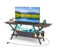 COSTWAY Mobile Porta TV per Schermo fino a 65'', Tavolo per TV con Luci LED Regolabili, Stazione di Ricarica e Telecomando, Consolle Media a 3 Ripiani con Cassetto per Soggiorno, 140x40x54cm (Marrone)