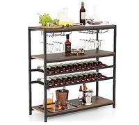 COSTWAY Mobile Portabottiglie a 5 Livelli, Portabottiglie per Vino da Terra con 2 Ripiani Porta Vini, 4 Porta Calici Piano Spazioso e Ripiani Aperti, per Cantine, Sala da pranzo, Cucina