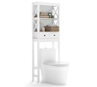 COSTWAY Mobile Sopra Lavatrice con Ripiani Aperti e Cassetti | Armadietto da Bagno Indipendente con Barra Inferiore Regolabile, Mobile Sopra WC Salvaspazio, 60 x 20,5 x 165 cm