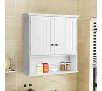 Costway Mobile sospeso da bagno a parete con ante e ripiani, Mobile in legno per cucina camera da letto Bianco