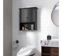 Costway Mobile sospeso da bagno a parete con ante e ripiani, Mobile in legno per cucina camera da letto Nero