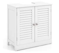 COSTWAY Mobile Sottolavabo per Bagno, Armadietto a Terra con 2 Ante a Persiana, Ripiano e Taglio a U 24 x 20cm, Organizer Moderno e Salvaspazio per Prodotti da Toeletta e Asciugamani, Bianco
