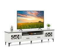 COSTWAY Mobile TV in Legno per Televisori Fino a 80", Mobile Porta TV 180 cm con 2 Cassetti, 2 Armadi e Scomparto, 7 Gambe Metalliche Rialzate, Consolle Media per Soggiorno (Bianco)