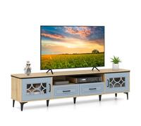 COSTWAY Mobile TV in Legno per Televisori Fino a 80", Mobile Porta TV 180 cm con 2 Cassetti, 2 Armadi e Scomparto, 7 Gambe Metalliche Rialzate, Consolle Media per Soggiorno (Blu)