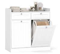 COSTWAY Mobiletto per Biancheria con 2 Cesti Ribaltabili, Mobile da Bagno Indipendente con Ripiano, 2 Cassetti e 2 Sacchi Porta Biancheria Rimovibili, Armadietto in Legno per Bucato (79 x 40 x 80 cm)