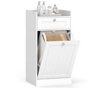 COSTWAY Mobiletto per Biancheria con Cesto Ribaltabile, Mobile da Bagno Indipendente con Ripiano, Cassetto e Sacco Porta Biancheria Rimovibile, Armadietto in Legno per Bucato (40,5 x 40 x 80 cm)