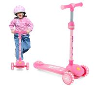 COSTWAY Monopattino Bambini 3-5 Anni, Monopattino 3 Ruote per Bambini Pieghevole con Piano Largo, Ruote LED Luminose in PU, Freno Posteriore ed Inclinazione per Sterzare e Manubrio Regolabile (Rosa)