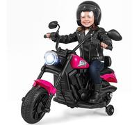 COSTWAY Moto Elettrica per Bambini, 6V Moto Cavalcabile con 2 Ruote di Supporto, Pedale, Fari e Musica, 2,4 km/h, per Bambini 3 Anni+, 79x58x56 cm (Rosa)