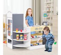 Costway Negozio alimentare per bambini con cassa macchina pos distributore automatico, Set di giocattoli supermercato Bianco