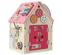 COSTWAY Occupato Montessori per Bambini, Casa da Gioco Montessori con Giochi Sensoriali e Spazio Interno, Giocattolo Educativo e Regalo per Bambini 3 Anni+ (Rosa)