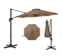 COSTWAY Ombrellone a Cantilever da Giardino 294 cm, Rotazione 360° e 5 Angoli Regolabili, 8 Stecche Base a Croce, Impermeabile, per Cortile Piscina Esterno (Marrone)