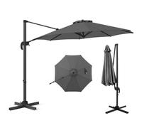 COSTWAY Ombrellone a Cantilever da Giardino 294 cm, Rotazione 360° e 5 Angoli Regolabili, 8 Stecche Base a Croce, Impermeabile, per Cortile Piscina Esterno(Grigio)