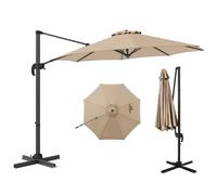 COSTWAY Ombrellone a Cantilever da Giardino 294 cm, Rotazione 360° e 5 Angoli Regolabili, 8 Stecche Base a Croce, Impermeabile, per Cortile Piscina Esterno (Beige)