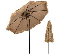 COSTWAY Ombrellone da Spiaggia 300 cm, Ombrellone Hawaiano in Paglia PE con 8 Stecche, Manovella Manuale, Inclinazione Regolabile, Ombrellone Portatile per Spiaggia, Patio