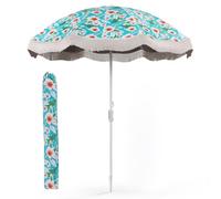 COSTWAY Ombrellone da Spiaggia con Frangia 200cm, Inclinazione a Pulsante, 8 Costole Robuste, Borsa Trasportabile, Design Vintage Resistente per Giardino e Mare