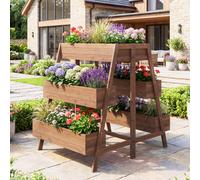 Costway Orto rialzato a più livelli in legno rivestito per interno ed esterno giardino patio balcone, Supporto per piante contenitore scaffale per serre Caffè