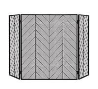 COSTWAY Parascintille per Camino a 3 Pannelli da 78 x 133 cm, Schermo per Camino Pieghevole in Ferro Battuto con Rete Metallica Protettiva per Scintille, Ideale per Bambini e Animali (Nero)