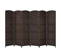 COSTWAY Paravento da Interno ed Esterno 6 Pannelli, Separé Divisorio Pieghevole in Carta Intrecciata a Mano e Cornice in Legno Massello per Camera da Letto, Soggiorno e Ufficio, 273 x 180 cm (Marrone)