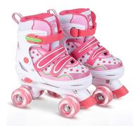COSTWAY Pattini a Rotelle per Bambini 7-9 Anni, Pattini in Linea con 4 Ruote Luminose, Protezione Multipla, Cuscinetti Lisci e Freno, Regolabile in 4 Misure, Roller Skates per Diversi Terreni, Rosa