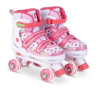 COSTWAY Pattini a Rotelle per Bambini 9-14 Anni, Pattini in Linea con 4 Ruote Luminose, Protezione Multipla, Cuscinetti Lisci e Freno, Regolabile in 4 Misure, Roller Skates per Diversi Terreni, Rosa