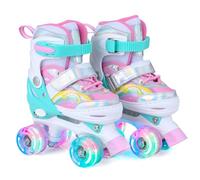 COSTWAY Pattini a Rotelle per Bambini, Pattino a Rotella con 4 Ruote Luminose e 4 Misure Regolabili e Motivo a Farfalla, Rollerblade da Interno ed Esterno per 5-14 Anni Bambini (30-33)
