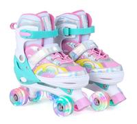 COSTWAY Pattini a Rotelle per Bambini, Pattino a Rotella con 4 Ruote Luminose e 4 Misure Regolabili e Motivo a Farfalla, Rollerblade da Interno ed Esterno per 5-14 Anni Bambini (38-41)