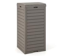 COSTWAY Pattumiera Differenziata da Esterno, Bidone Spazzatura Impermeabile con 1/2 Scomparti, Coperchio a Doppia Chiusura e Vassoio Estraibile e Maniglia (1, Marrone, 118 L)