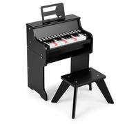 COSTWAY Pianoforte Digitale Bambini a 25 Tasti con Luci, Pianola Elettrica con 6 Toni, 15 Demo e 8 Percussioni, Set Tastiera Musicale con Sgabello e Leggio Rimovibile, per Bambini 3+ Anni (Nero)