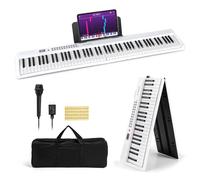 COSTWAY Pianoforte Elettronico Pieghevole a 88 Tasti, Piano Digitale con MIDI, 1000 Ritmi, 1000 Timbri, 150 Canzoni Demo, Registrazione, Batteria e Borsa da Trasporto per Bambini, Adulti (Bianco)