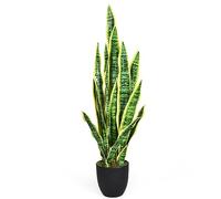 COSTWAY Pianta Artificiale da 90 cm, Sansevieria Finta con 20 Foglie e Vaso, Pianta Artificiale per Salotto, Camera da Letto e Balcone