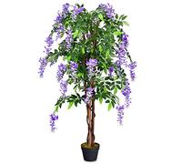 COSTWAY Pianta Finta da Interno da 150 cm, Albero con Glicine Artificiale in Vaso da Interno ed Esterno, Pianta Artificiale per Salotto, Camera da Letto e Balcone