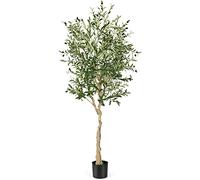 COSTWAY Pianta Finta da Interno da 182 cm, Olivo Artificiale da 2 Pezzi con Vaso di Cemento, 1296 Foglie e 72 Frutti, Pianta Finta per Soggiorno, Ufficio e Negozio (1)