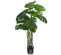 COSTWAY Pianta Finta da Interno ed Esterno 120 cm | Albero Filodendro Artificiale con 3 Rami e 20 Foglie in PEVA e PE, 3 Tronchi e Vaso in Cemento, per Casa, Ufficio e Negozio