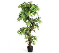 COSTWAY Pianta Finta da Interno ed Esterno 160 cm | Albero Artificiale con Foglie e Tronco Realistici e Vaso di Cemento per Casa, Ufficio e Negozio