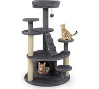 COSTWAY piccolo tiragraffi, albero di legno per gatti, tiragraffi per gatti con grotta per gatti, palla, scala, piattaforme e tiragraffi, albero da arrampicata per gatti, gatti grigi
