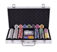 COSTWAY Poker Chips, Set da Poker con 300 Chips, Incluse 2 Carte da Poker 5 Dadi 1 Pulsante, Valigetta in Alluminio, Due Colori Disponibili (argento)