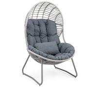COSTWAY Poltrona da Giardino in PE Rattan, Sedia Relax a Nido con Cuscino Imbottito, Sedile Ampio e Telaio in Metallo, Poltrona per Lettura, Lounge e Riposo, per Esterno e Interno, Max 150 kg, Grigio