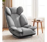Costway Poltrona da pavimento pieghevole e girevole a 360° design ergonomico, Sedia da terra imbottita per soggiorno studio e camera da letto Grigio