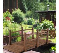 Costway Ponte in legno da giardino 1,7m con ringhiere di sicurezza e portata 180kg, Ponte ad arco decorativo Marrone