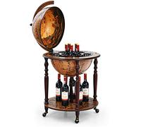 COSTWAY Porta Liquori Mappamondo, Portavino con Ruote, Credenza per Vino con Stile Retrò per Bar Sala da Pranzo e Salone, Diametro 45 cm