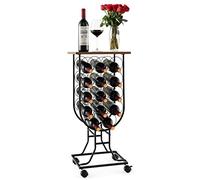COSTWAY Portabottiglie per Vino con Ruote Staccabili e Bloccabili, Cantinetta Vino Stile Rustico per 14 Bottiglie, con Piano in Legno e Struttura in Metallo, Mobile Bar per Soggiorno e Cucina