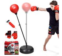 COSTWAY Punching Ball Altezza Regolabile 120-154 cm, Sacco da Boxe da Terra con Guanti, Pompa e Base Riempibile, Pungiball Bambini e Adulti (Rosso e nero)