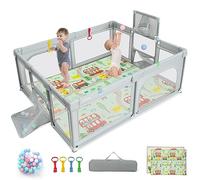 COSTWAY Recinto Bambini con Materassino, Box per Neonati con Canestro Basket e Porte da Calcio, Box Giochi con Borsa 50 Palline, per Bambini e Neonati 0-3 Anni (Giogio Chiaro, 188 x 157 cm)