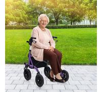 Costway Rollator walker regolabile in altezza rollator pieghevole con seduta, Ruota pneumatica da 24 CM per ogni Terreno Viola
