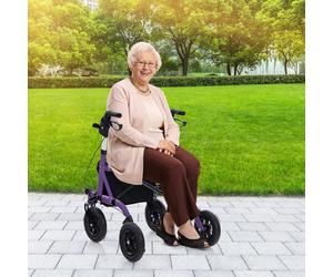 Costway Rollator walker regolabile in altezza rollator pieghevole con seduta, Ruota pneumatica da 24 CM per ogni Terreno Viola