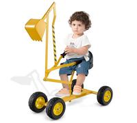COSTWAY Ruspa Giocattolo per Bambini, Escavatore Cavalcabile con Controlli a 2 Mani e Pala Flessibile, Sedile Girevole a 360°, Regalo per Bambini 3 Anni+ (con Ruote Giallo 1)