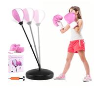 COSTWAY Sacco da Boxe per Bambini Altezza Regolabile, Punching Ball per Bambini con Guantoni, Palla di Pugilato da Terra con Base Stabile Riempibile con Acqua o Sabbia (Rosa)