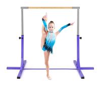 COSTWAY Sbarra per Ginnastica e Danza per Bambini e Bambine, Barra Ginnastica in Metallo e bambù Portatile e Regolabile in Altezza con Cuscinetti Antiscivolo, 195 x 121 x 85-145 cm (Viola)